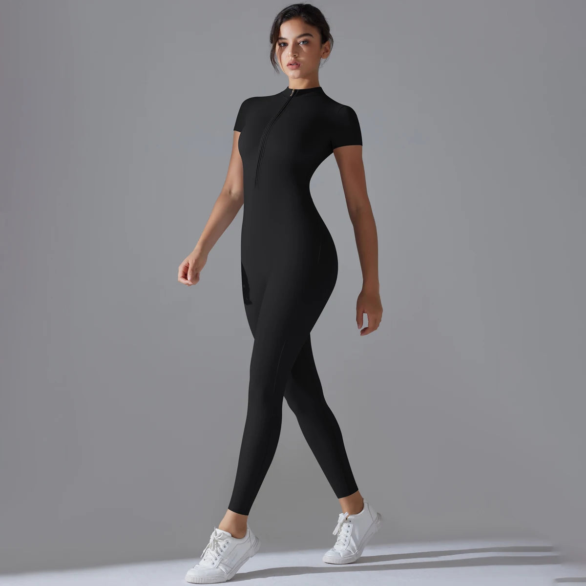 Yoga Set Women Zipper Short Sleeve one piece Gym suit Women's Sports Shapewear Solid Color Nylon Yoga Bodysuit
