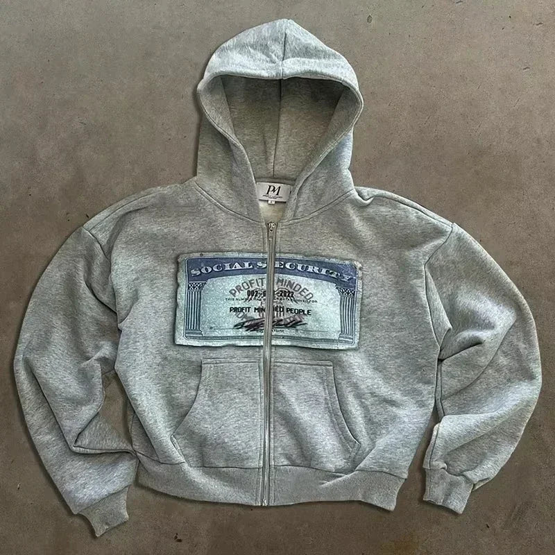 American Y2K New Fashion Trend Fleece Padded Zipper Hoodie Women Street Hip Hop Joker Loose Sweatshirt Couple Casual Punk Hoodie