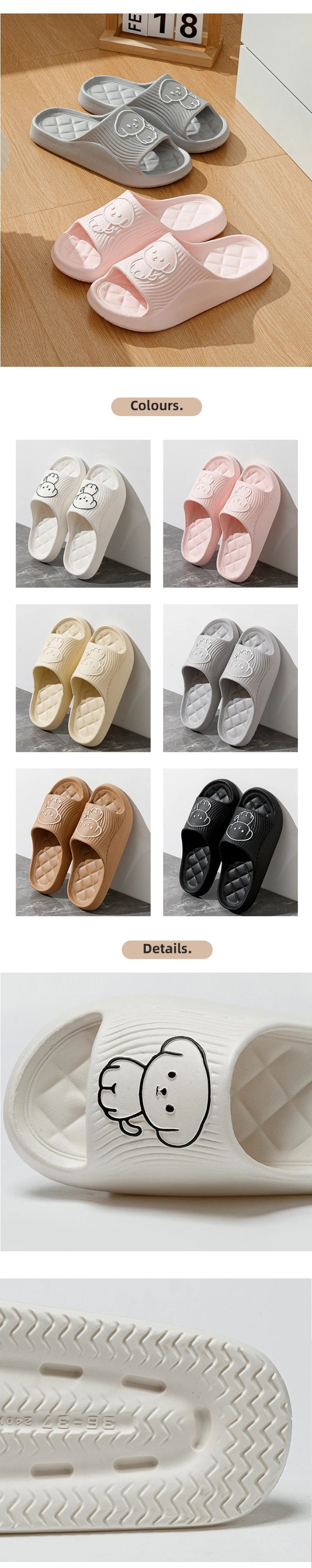 Cute Carton Slippers Bathroom Slippers Cloud Cushion Slides Summer Soft Thick Platform Home Men Indoor Non-slip Flat Flip Flops