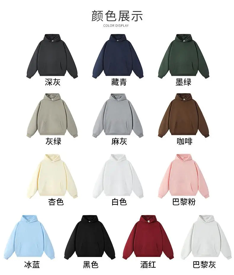 750g Terry Hooded Sweatshirt Autumn Winter Style Drop Shoulder Loose Trendy Pullover Hoodie Casual Solid Color Jacket Unisex
