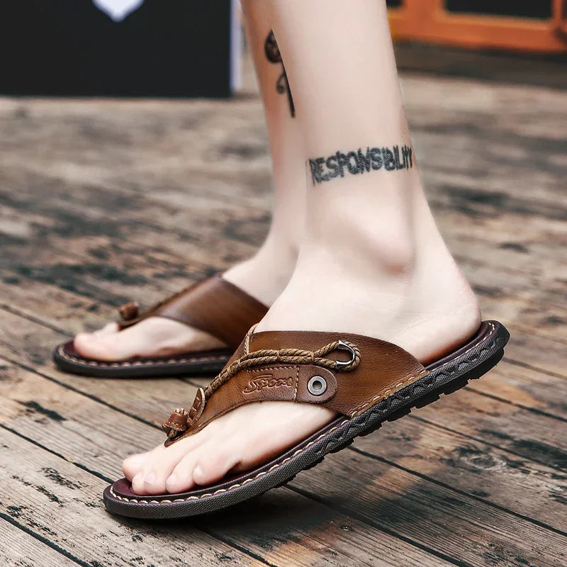 Men Handmade Braided Rope Flip-flops Mixed Colors Low Gang Summer Casual Outdoor Breathable Beach Shoes Non-slip Oxfords Slides