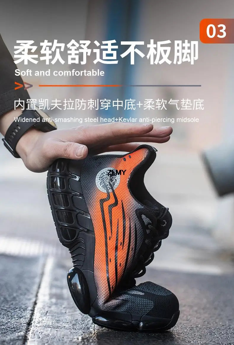 Men Air Cushion Sport Safety Shoes Fashion Steel Toe Sneakers Anti-smash Anti-puncture Protective Shoes Man Safety Work Boots