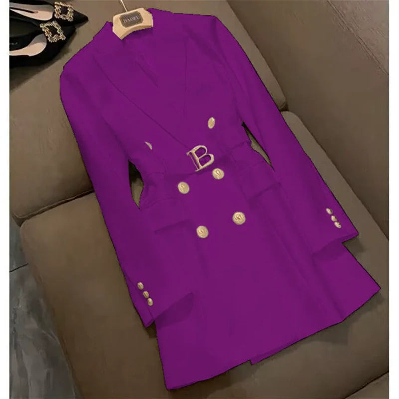 Spring 2025 Women's Long Sve Jaet Dr Coat 4XL High Waist Slim Fit ort Skirt Double Breasted Long Sve Polyest...