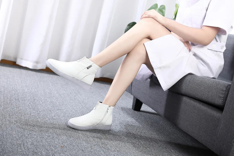 GKTINOO Genuine Leather Ankle Boots Women Comfortable Zip White Booties Woman 2025 Nurse Shoes Warm Fur Lining Platform Boots