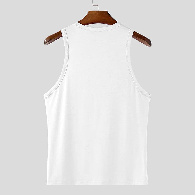 INCERUN Men Tank Tops Solid Color O-neck Sleeveless Casual Male Vests Summer Streetwear 2025 Fashion Skinny Leisure Men Clothing