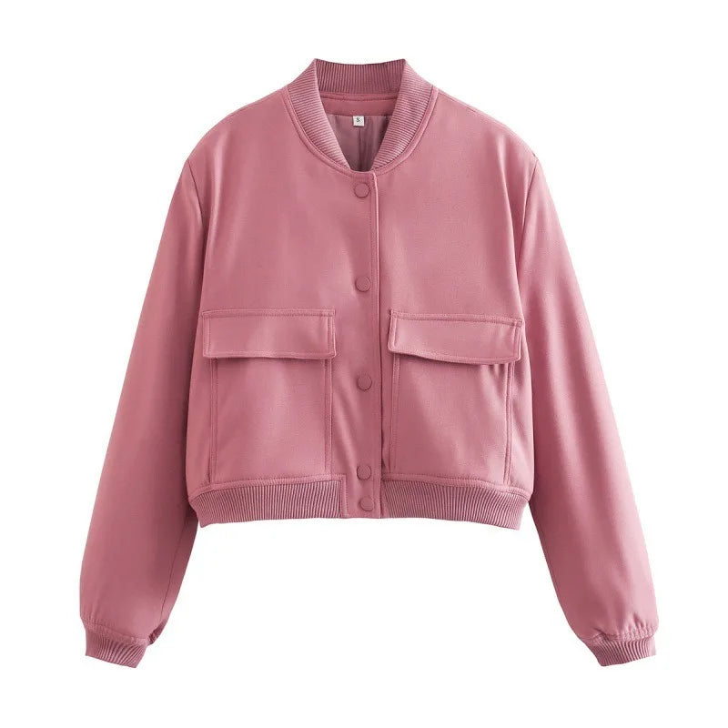 MUJER 2025 Woman Bomber Jacket White Autumn Winter Button Cropped Jackets for Women Fashion Long Sleeve Women Coats Outerwears