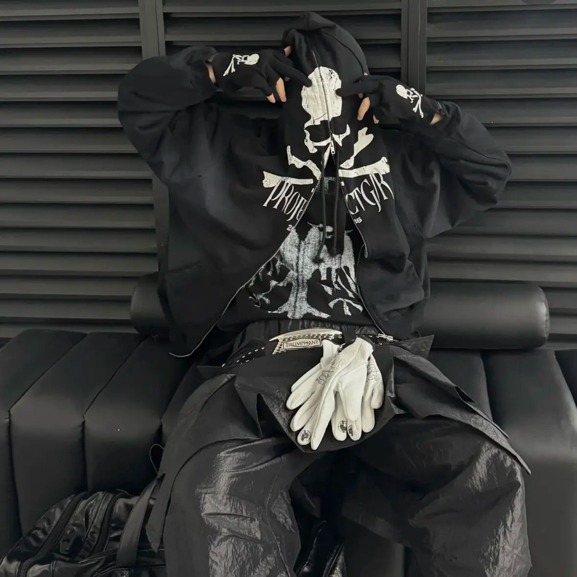 Wasteland style skull print hoodies women shoulder zipper cardigan hooded sweatshirt jacket oversized hoodie harajuku clothes