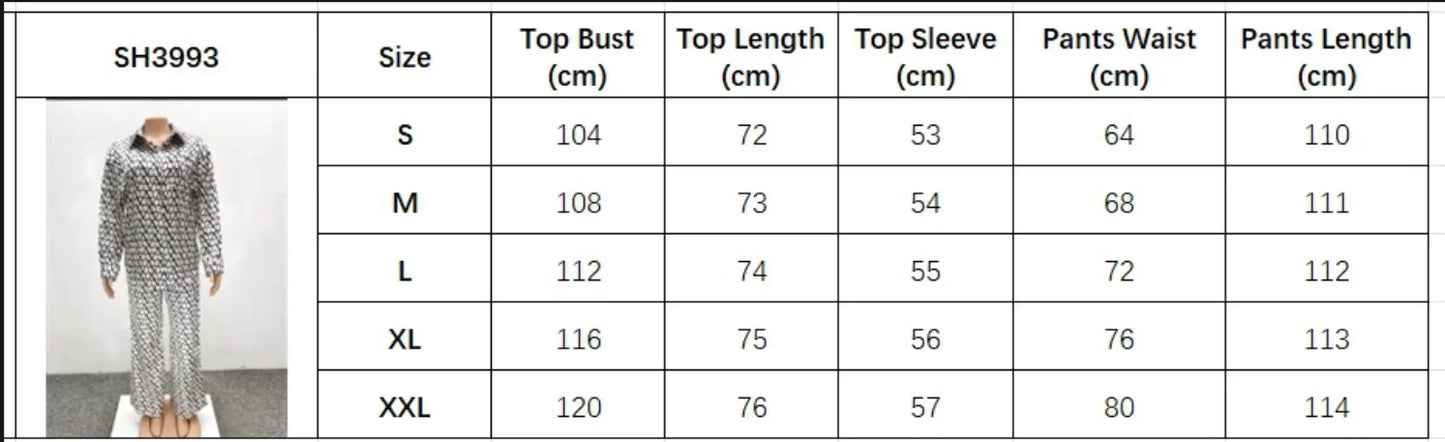 Autumn Fashion Set Woman 2 Piece Printing Long Sleeves Lapel Shirt High Waist Loose Wide Leg Pants 2025 Pant Sets Female Outfit