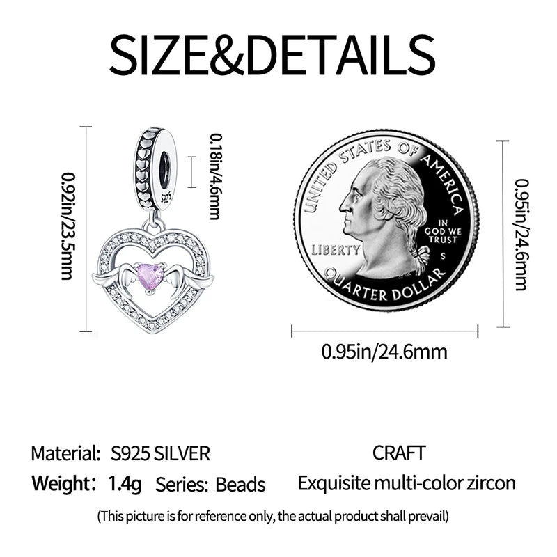 925 Sterling Silver Classic Mom and Daughter Heart Shaped Charms Pendants Fit Pandach Original Bracelet DIY Mother's Day Jewelry