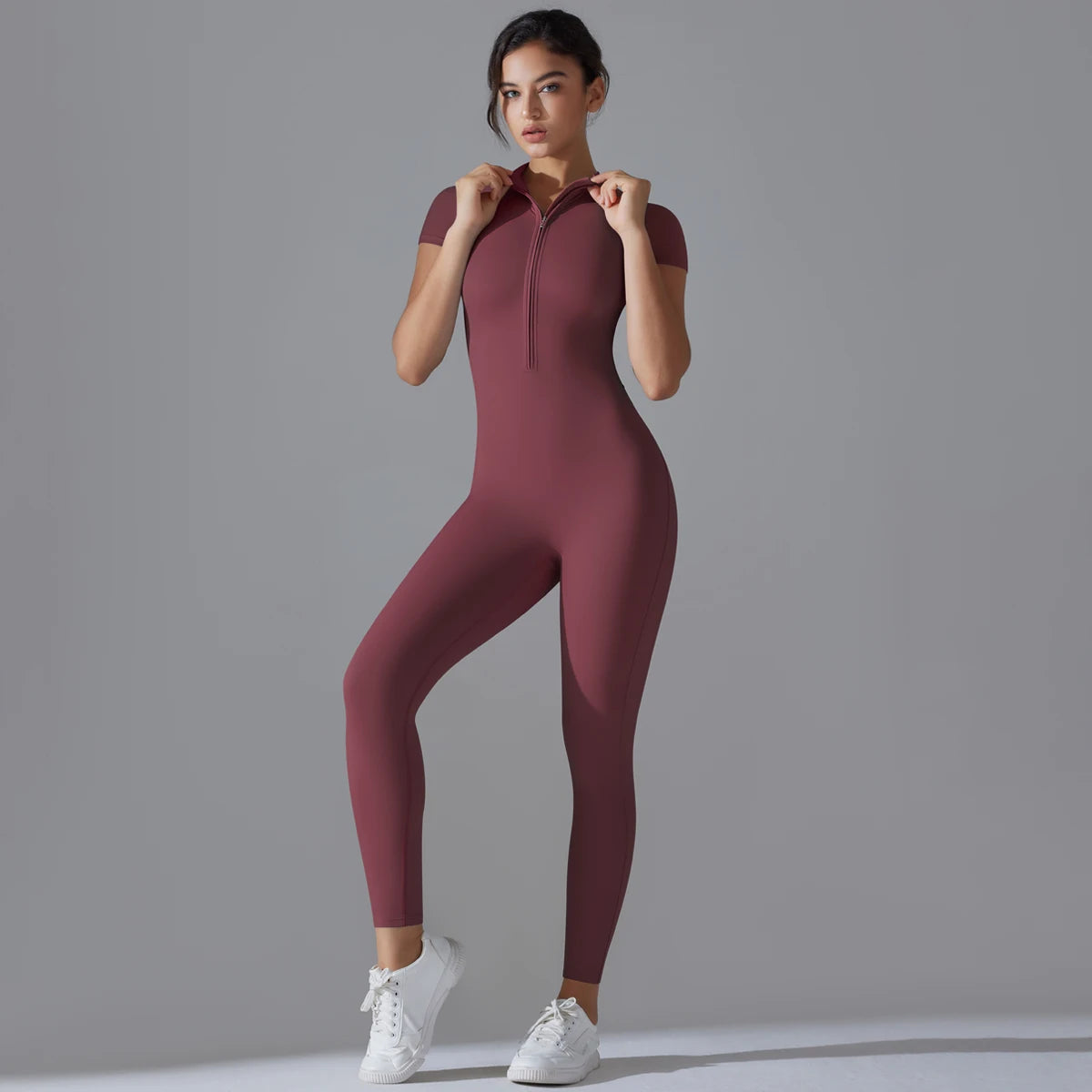 Yoga Set Women Zipper Short Sleeve one piece Gym suit Women's Sports Shapewear Solid Color Nylon Yoga Bodysuit