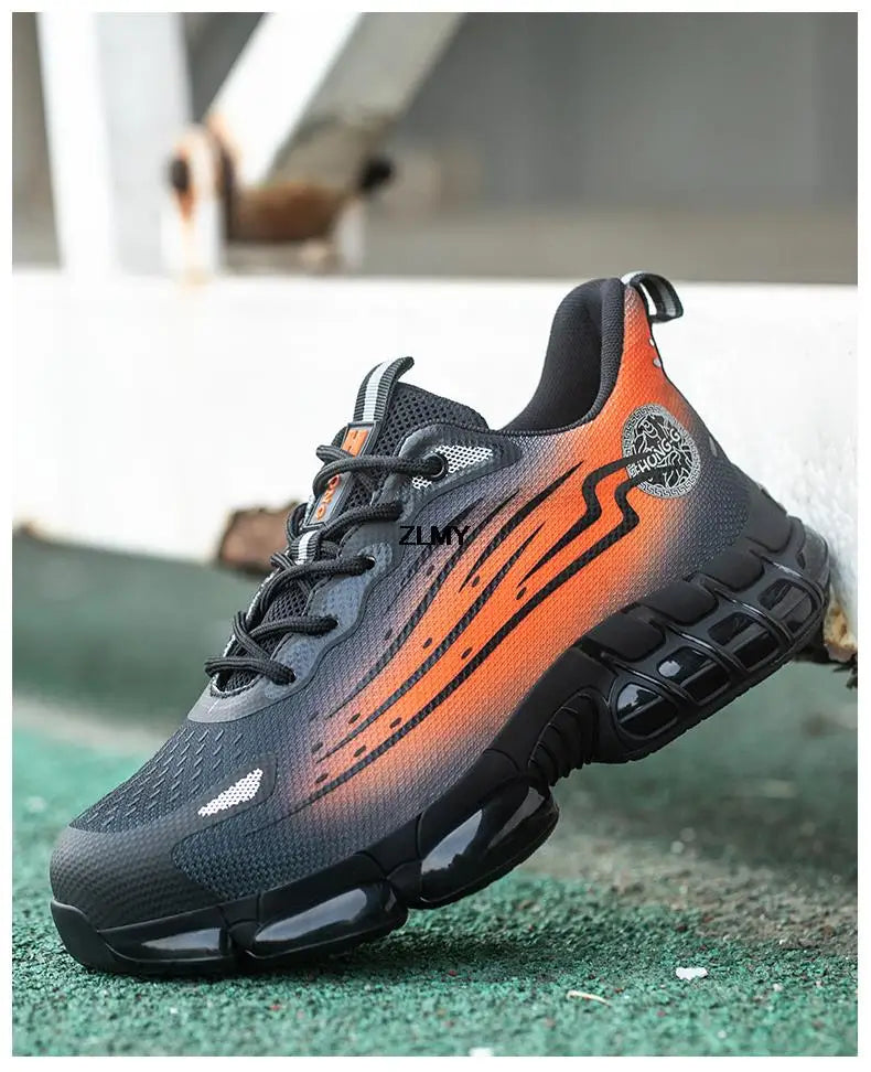 Men Air Cushion Sport Safety Shoes Fashion Steel Toe Sneakers Anti-smash Anti-puncture Protective Shoes Man Safety Work Boots
