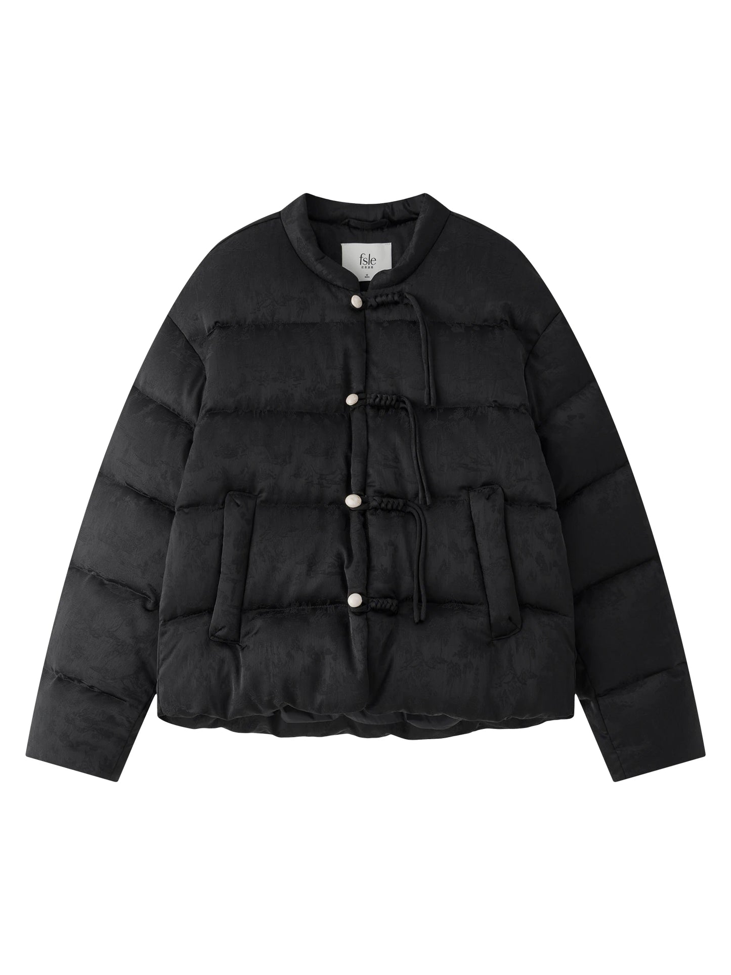 FSLE 115.2G Filling Amount Stand-up Collar New Chinese Style Down Coat For Women 2024 New Jacquard Warm Casual Jacket 24FS14068