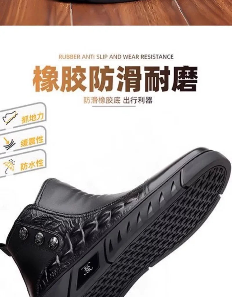 Luxury Men Boots Fashion High-top Platform Boot Classic Business Casual Leather Boots Winter Plush Warm Cotton Boots for Men2025