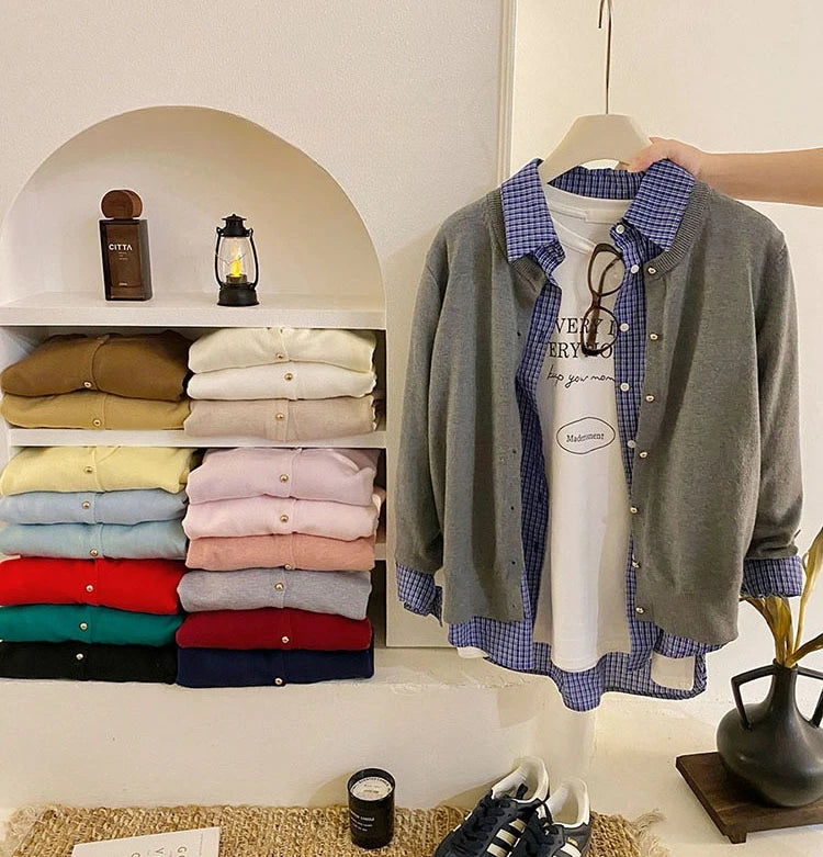 AOSSVIAO 2025 Autumn Winter Cardigan Women's Tops Retro Single Breasted Female Casual Solid Long Sleeve Knitted Sweater