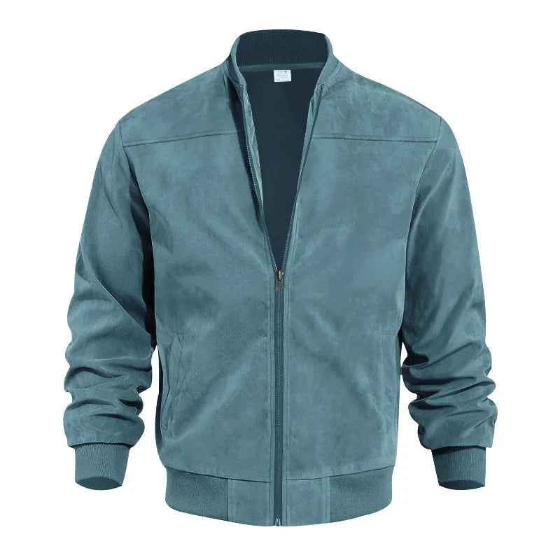 Autumn Suede Solid Color Men's Zipper Jacket Casual Retro Long-sleeved Cardigan Jacket