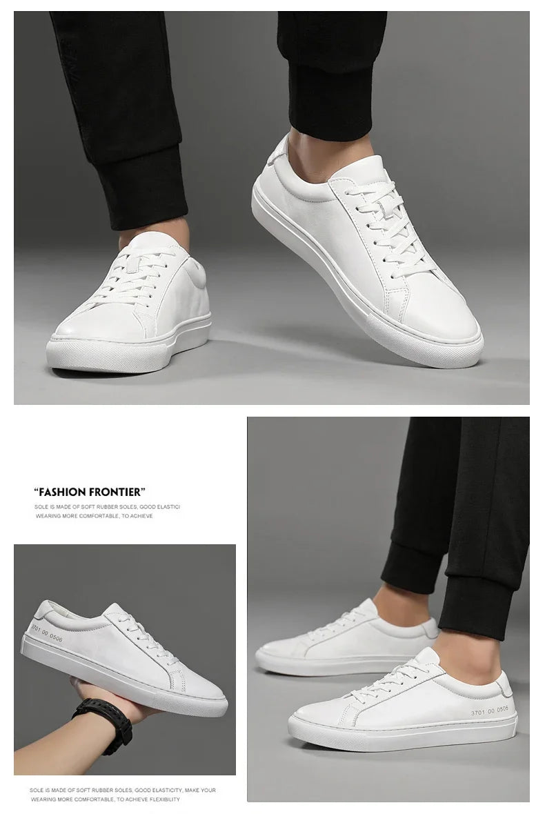 Italian Genuine Leather Men's Shoes 2024 Designer White Shoes Comfy Walking Shoes Lace-up Business Outdoor Zapatos Para Hombre