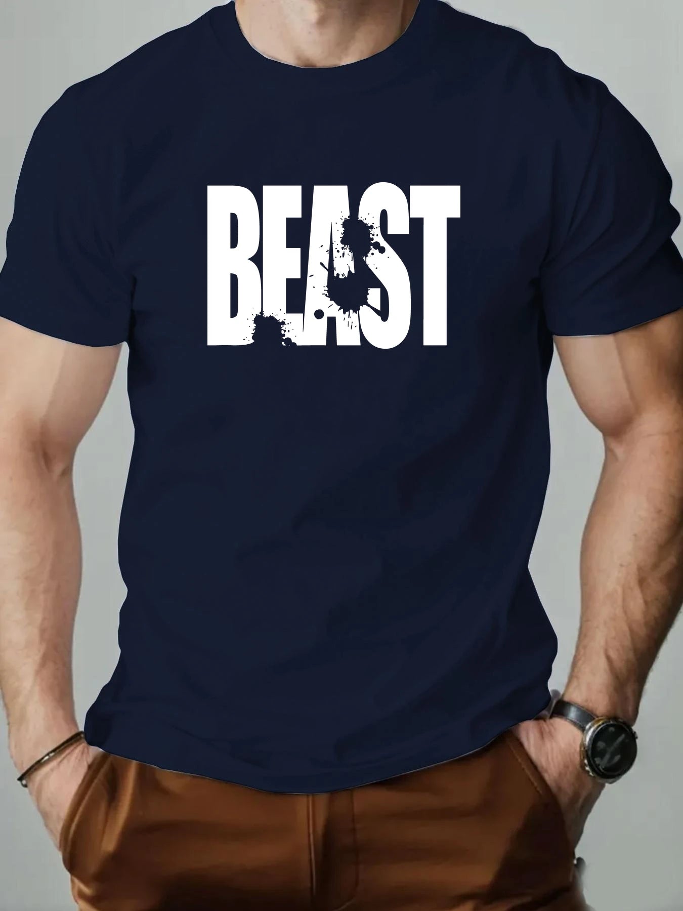 Men's 100% Cotton T-shirt BEAST Print Short Sleeve Top Casual Comfortable Breathable Summer Tee for Men 2025 New Fashion