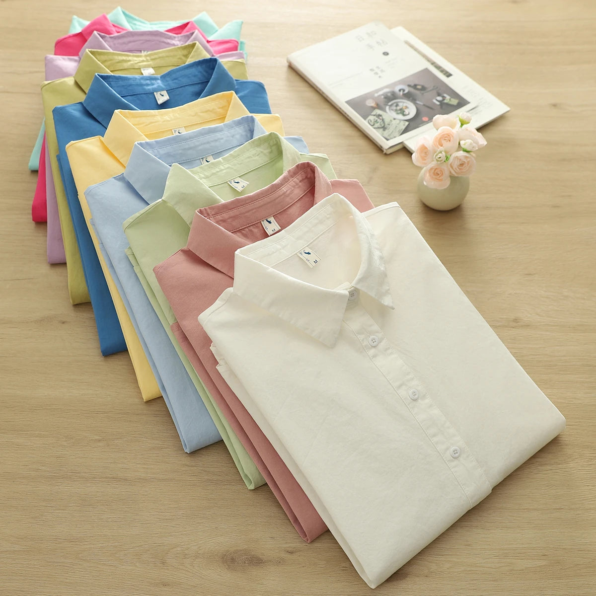 Simple Fine Cotton Casual Shirts Women 2025 New Fresh Lady Solid Color Loose Blouses and Tops Ladies Long Sleeve Shirt Clothing
