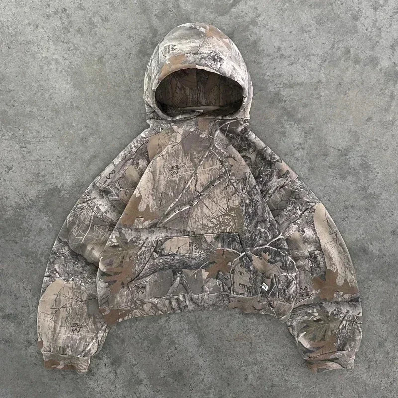 Street Style Warm Leaf Camouflage Plus Velvet Hooded Jacket Womens Mens Camouflage Zipper Jacket with Faux Fur Casual Coats