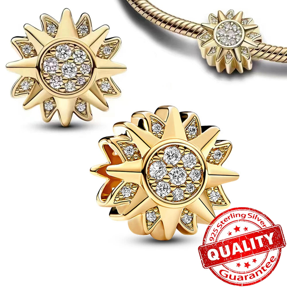 Sparkling Gold Monstera Leaf Charm Fit Original Bracelet 925 Sterling Silver Shark Tooth Mini Charm for Girls Party Jewelry