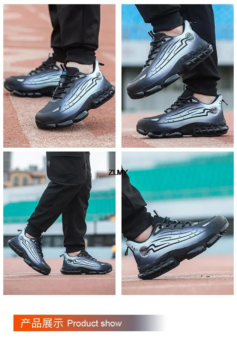 Men Air Cushion Sport Safety Shoes Fashion Steel Toe Sneakers Anti-smash Anti-puncture Protective Shoes Man Safety Work Boots