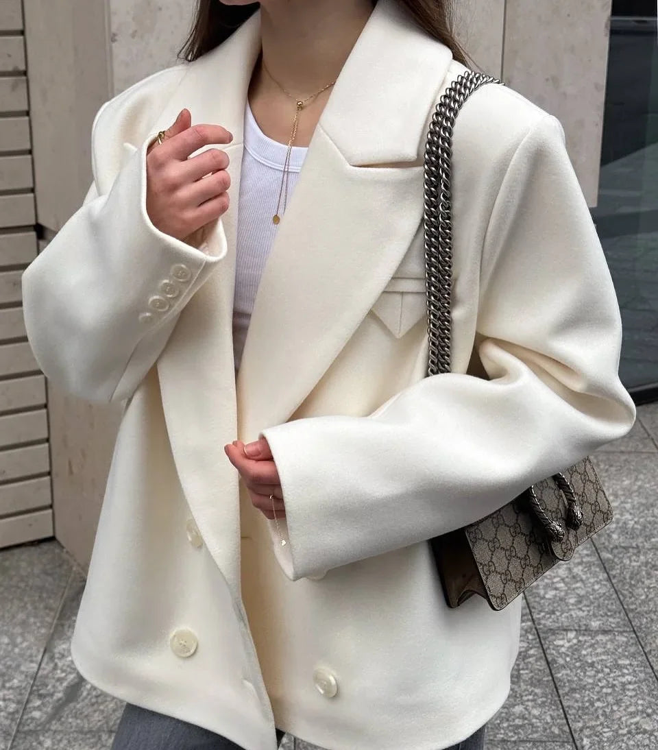 Oversized Wool Jackets Women Casual Cropped Coat Autumn 2025 Solid Color Long Sleeve Double Faced Lady Street Blazer Outerwears