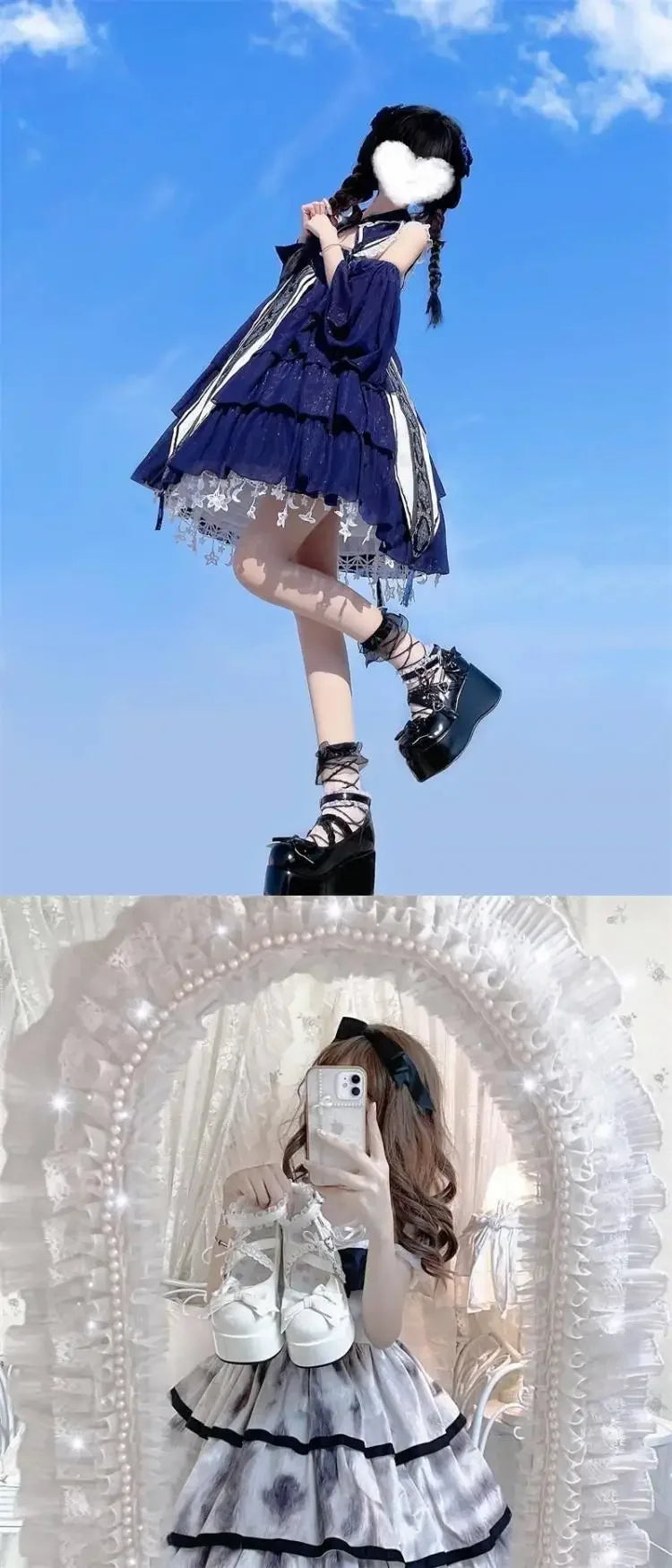 Lace Bowknot White Lolita Shoes for Women 2025 Heart Buckle Platform Mary Janes Woman Japanese Style Patent Leather Jk Shoes