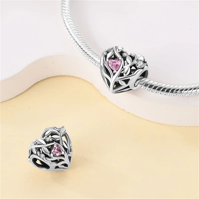 925 Sterling Silver Classic Retro Lotus Heart-Shaped Charms Beads Fit Original Pandach Bracelets Fine DIY Anniversary Jewelry
