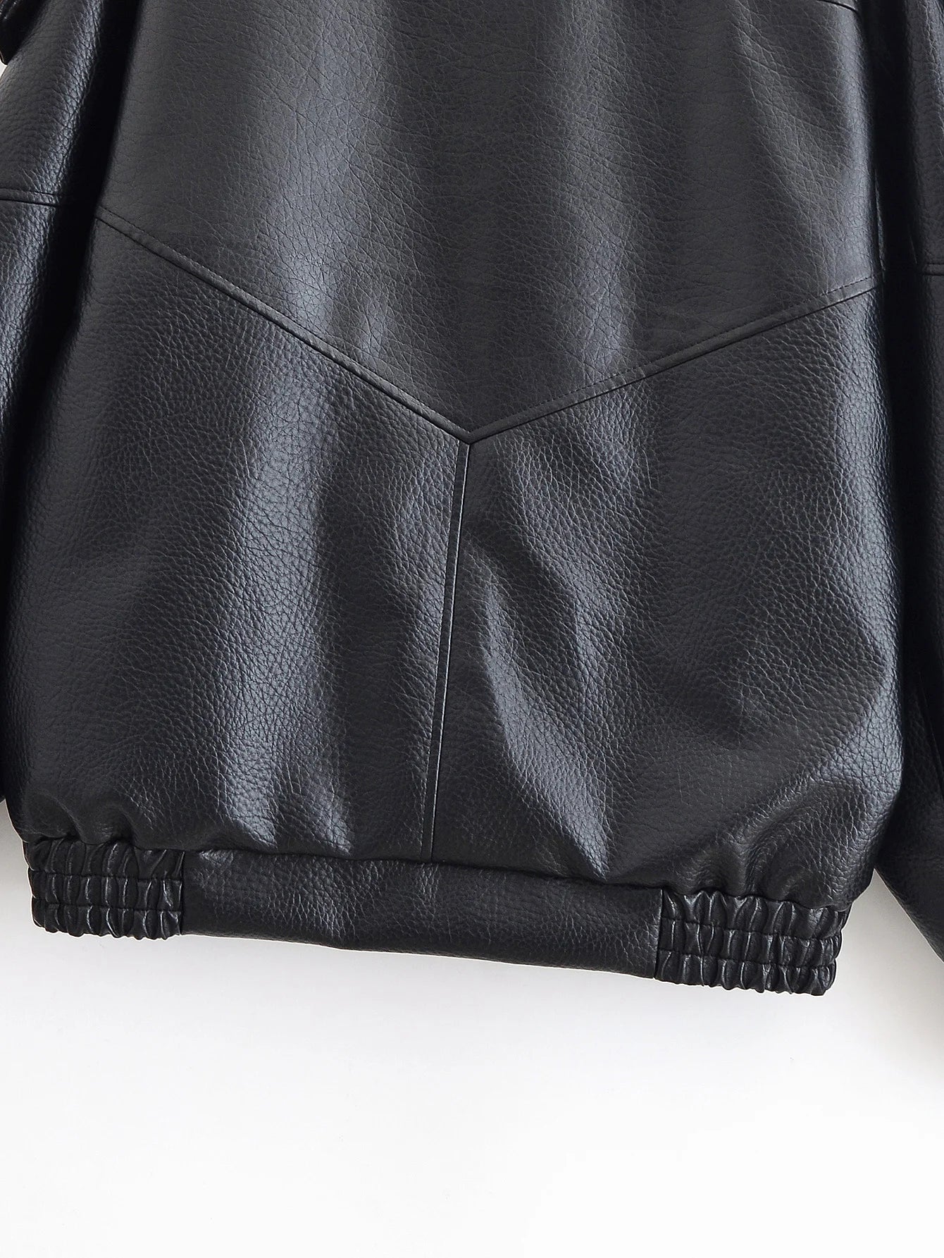HH 2025 Autumn Women Pu Leather Jacket Vintage Solid Loose Long Sleeve Zipper Turtleneck Coat Casual Office Lady Outerwear