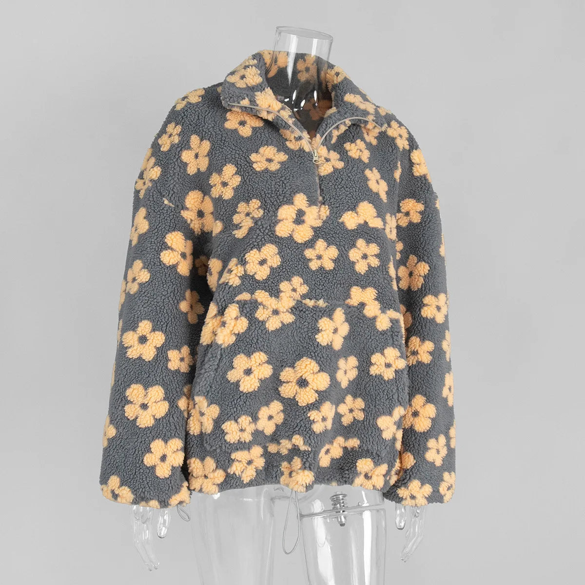 Talenza Fashion Print Pullover Contrast Oversized Zipper Knit Long-Sleeve Top Casual Warm Office Wear Vintage Women Sweatshirts