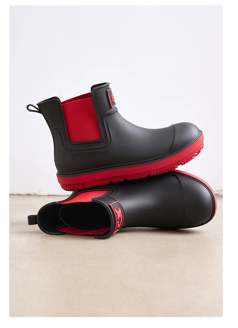Versatile Casual Waterproof Men's Rain Shoes Short Boot Fleece Lined Warm Non-slip Wear Resistant Comfortable Outdoor Wear