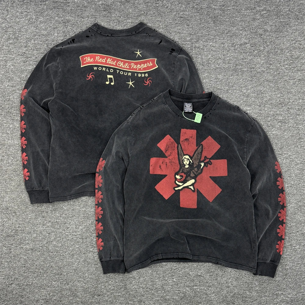 Vintage Rock Band SAINT L/S 25AW Long Sleeves Washed T Shirt Men Women Tee Tops T-Shirts