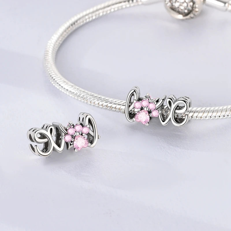 Original 925 Sterling Silver Love Heart Family Charm Beads Pendant Fit Bracelet Charm Women DIY Jewelry Gift