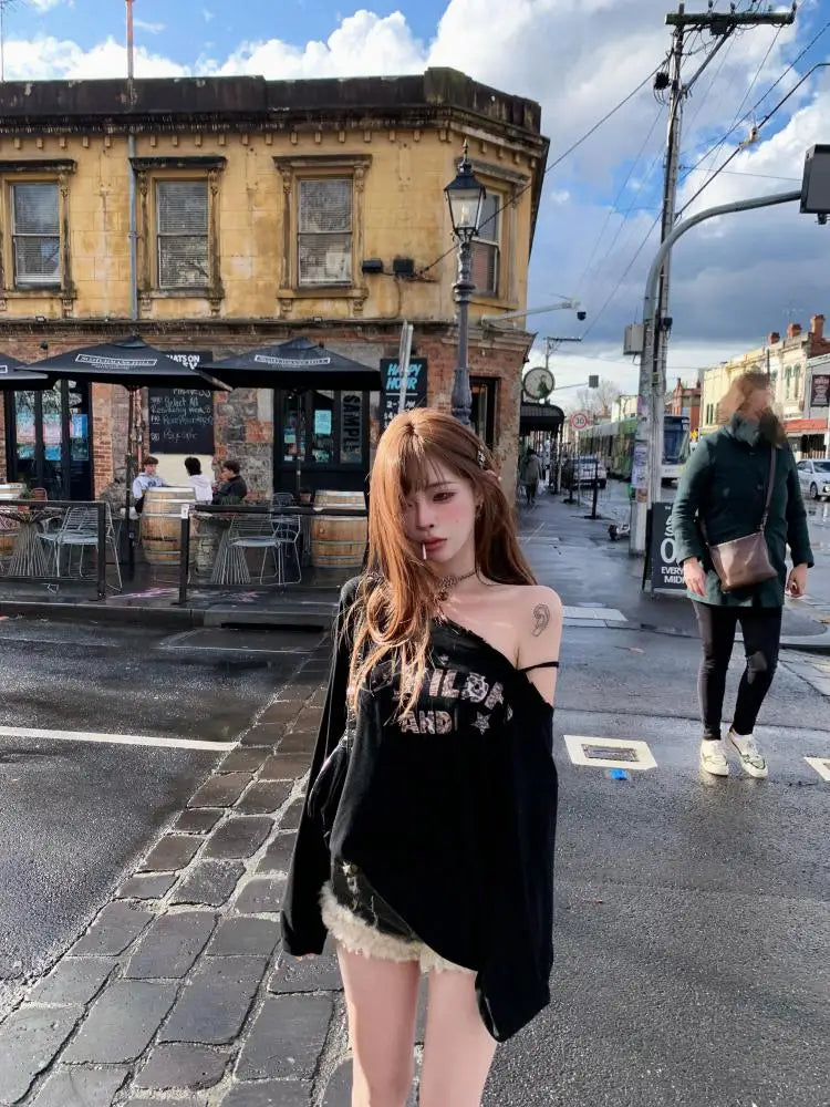 Hotsweet Graphic T Shirts Woman Clothes Long Sleeve Japanese 2000s Clothes Y2k Spring Tops Tees Female Clothing T-shirt Kawaii