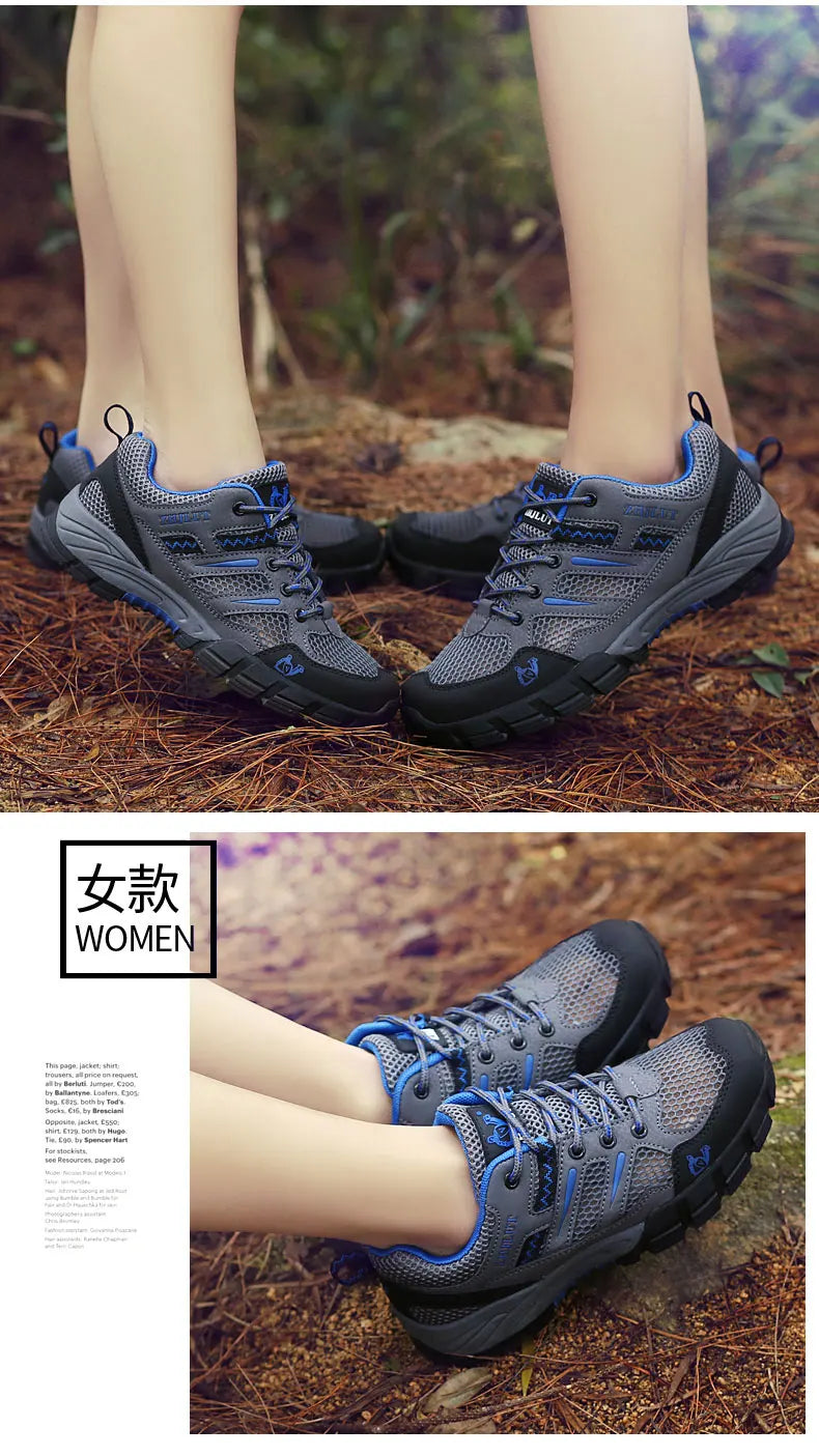 New Summer Men Casual Shoes Outdoor Mesh Sneakers Women Non-slip Lace Up Trekking Footwear Breathable Camping Spring Black Shoes