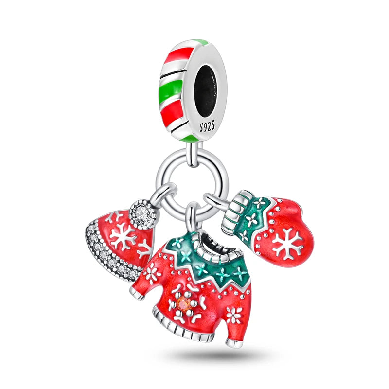 New Fireplace Snowman Sweater Sweet Romantic Christmas Winter Theme Charms Beads Fit Pan 925 Original Bracelets DIY Fine Jewelry