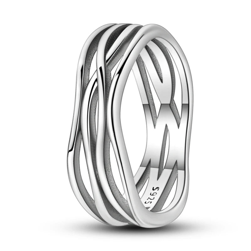 Rings 925 Silver Interwoven Line Rings Zircon Geometric Winding Rings Romantic Engagement Wedding Valentine Fine Jewelry Gift