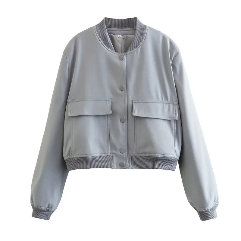 MUJER 2025 Woman Bomber Jacket White Autumn Winter Button Cropped Jackets for Women Fashion Long Sleeve Women Coats Outerwears