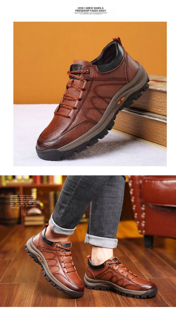 Lightweight Odor-proof Outdoor Wear-resistant Non-slip Hiking Shoes Men Leather PU Casual Shoes Men's Sports Shoes Zapatillas