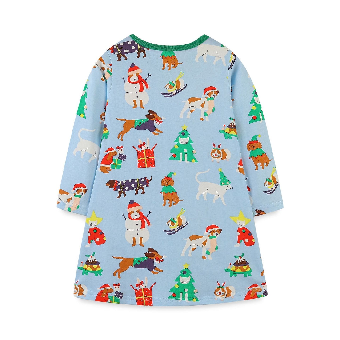 Cozy Long Sleeve Knit Dress: Cotton Patchwork With Pocket For Girls – Cartoon Round Neck Princess Dress