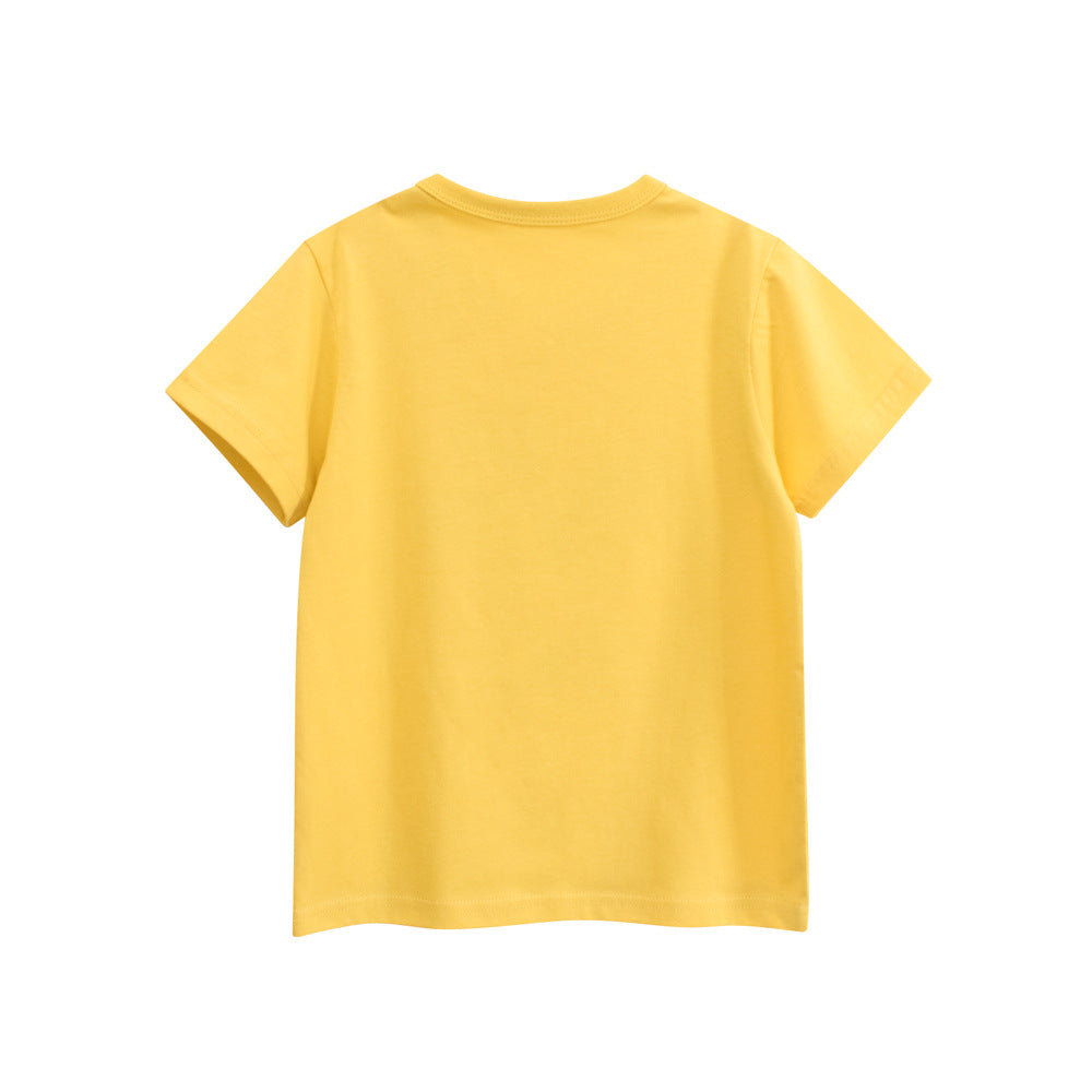 Summer Girls’ Puppy Cartoon and Letters Print T-shirt in European and American Style
