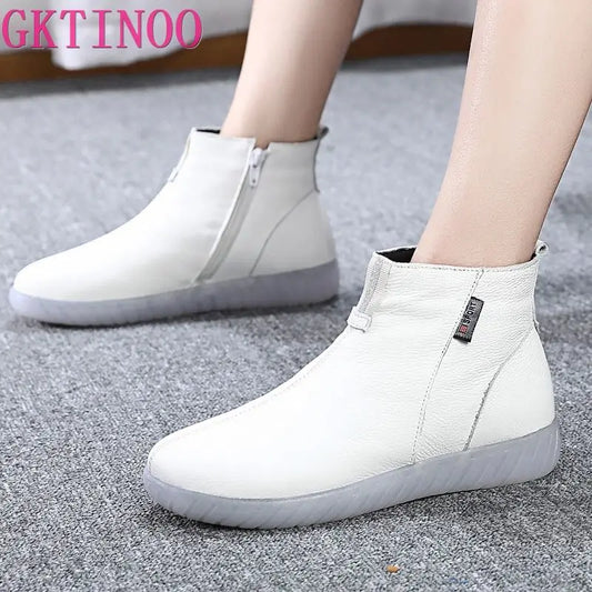 GKTINOO Genuine Leather Ankle Boots Women Comfortable Zip White Booties Woman 2025 Nurse Shoes Warm Fur Lining Platform Boots