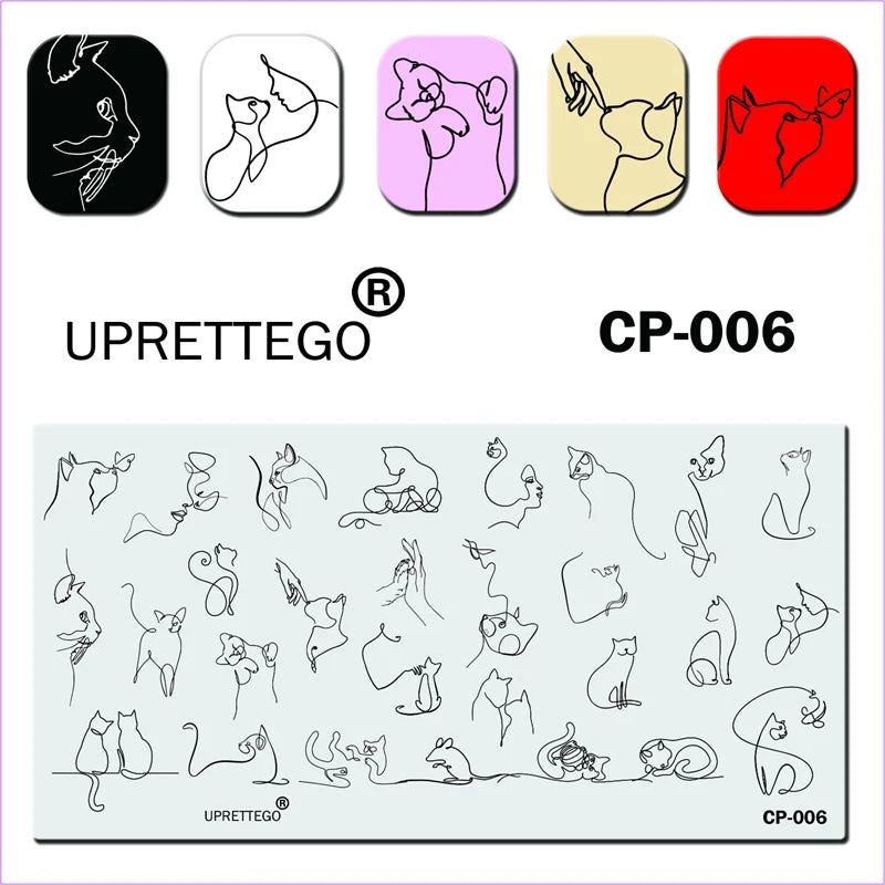 Stainless Steel Stamping Plate Template Linear Cat Kitten Flowers Biotanic Face Halloween Ghost Abstract Drawing CP001-007