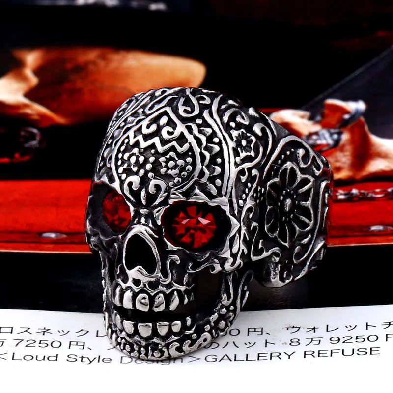BEIER Wholesale Classic Garden Flower Skull Ring For Man Stainless Steel Man's Punk Style Jewelry BR8-071 US Size Halloween Gift