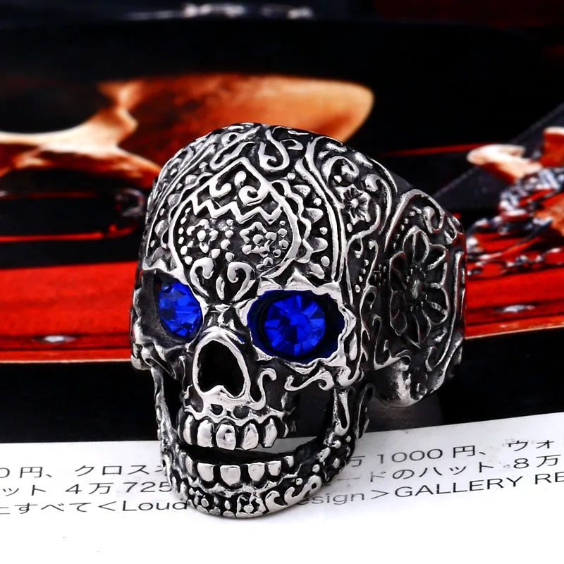 BEIER Wholesale Classic Garden Flower Skull Ring For Man Stainless Steel Man's Punk Style Jewelry BR8-071 US Size Halloween Gift