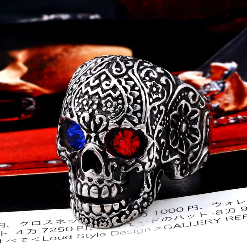 BEIER Wholesale Classic Garden Flower Skull Ring For Man Stainless Steel Man's Punk Style Jewelry BR8-071 US Size Halloween Gift