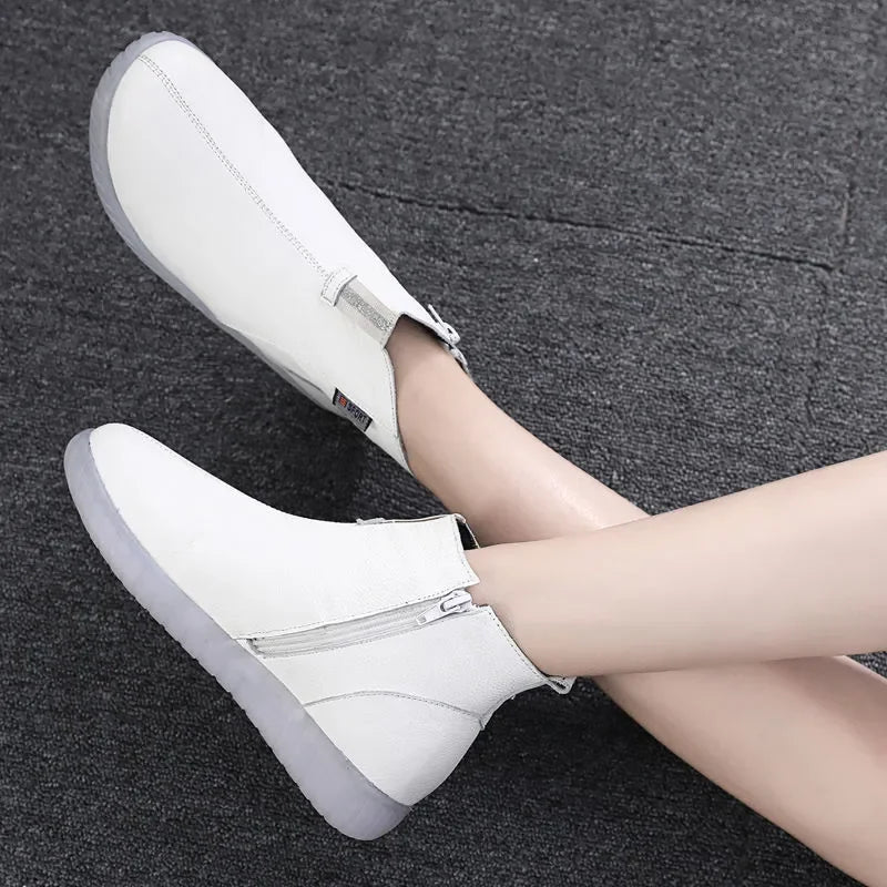 GKTINOO Genuine Leather Ankle Boots Women Comfortable Zip White Booties Woman 2025 Nurse Shoes Warm Fur Lining Platform Boots