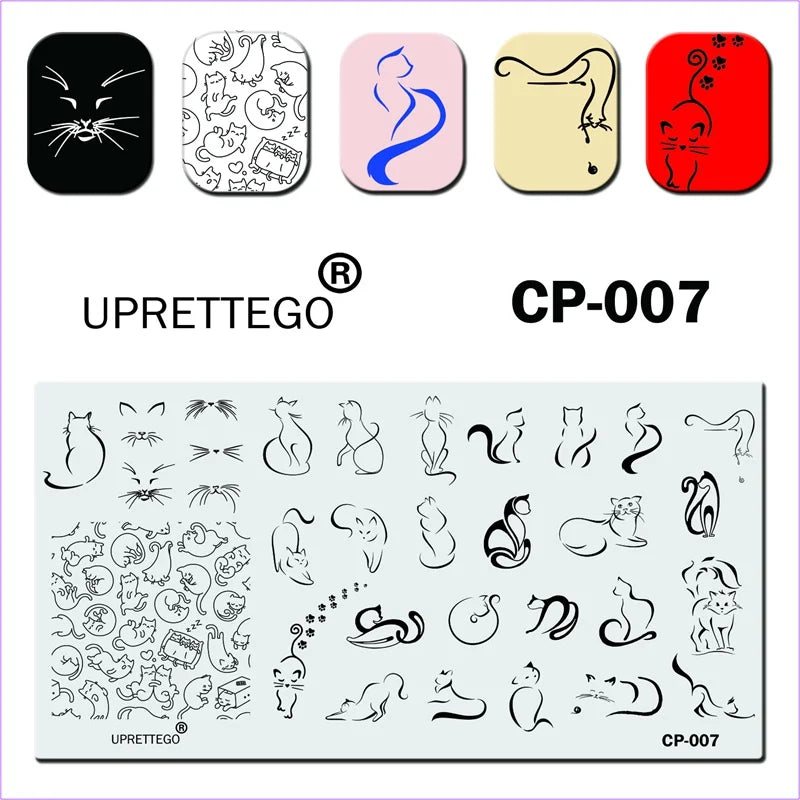 Stainless Steel Stamping Plate Template Linear Cat Kitten Flowers Biotanic Face Halloween Ghost Abstract Drawing CP001-007