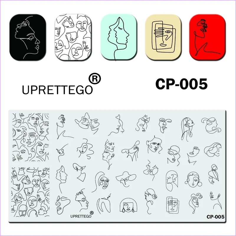 Stainless Steel Stamping Plate Template Linear Cat Kitten Flowers Biotanic Face Halloween Ghost Abstract Drawing CP001-007