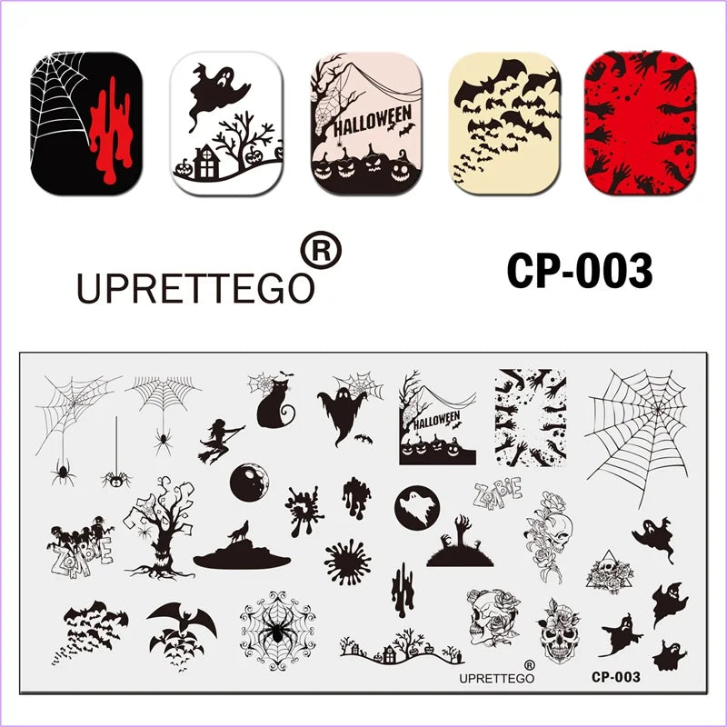 Stainless Steel Stamping Plate Template Linear Cat Kitten Flowers Biotanic Face Halloween Ghost Abstract Drawing CP001-007